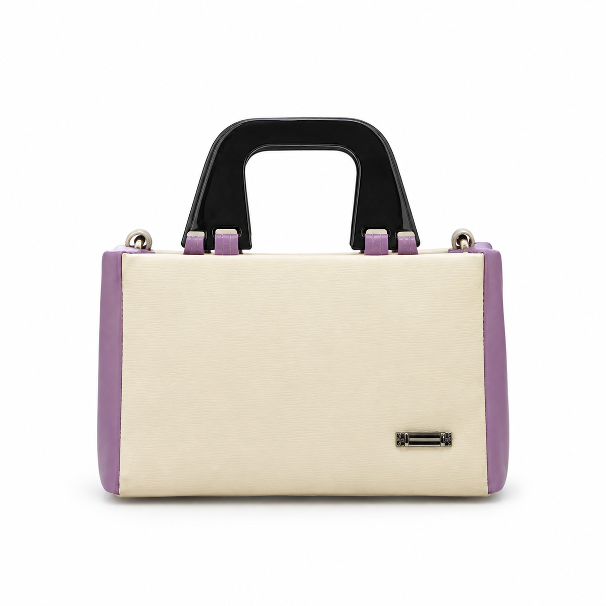 Luxe Two-Tone Braided Handle Shoulder Bag – Ivory & Black