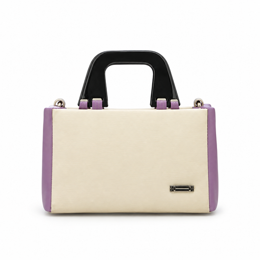 Luxe Two-Tone Braided Handle Shoulder Bag – Ivory & Black